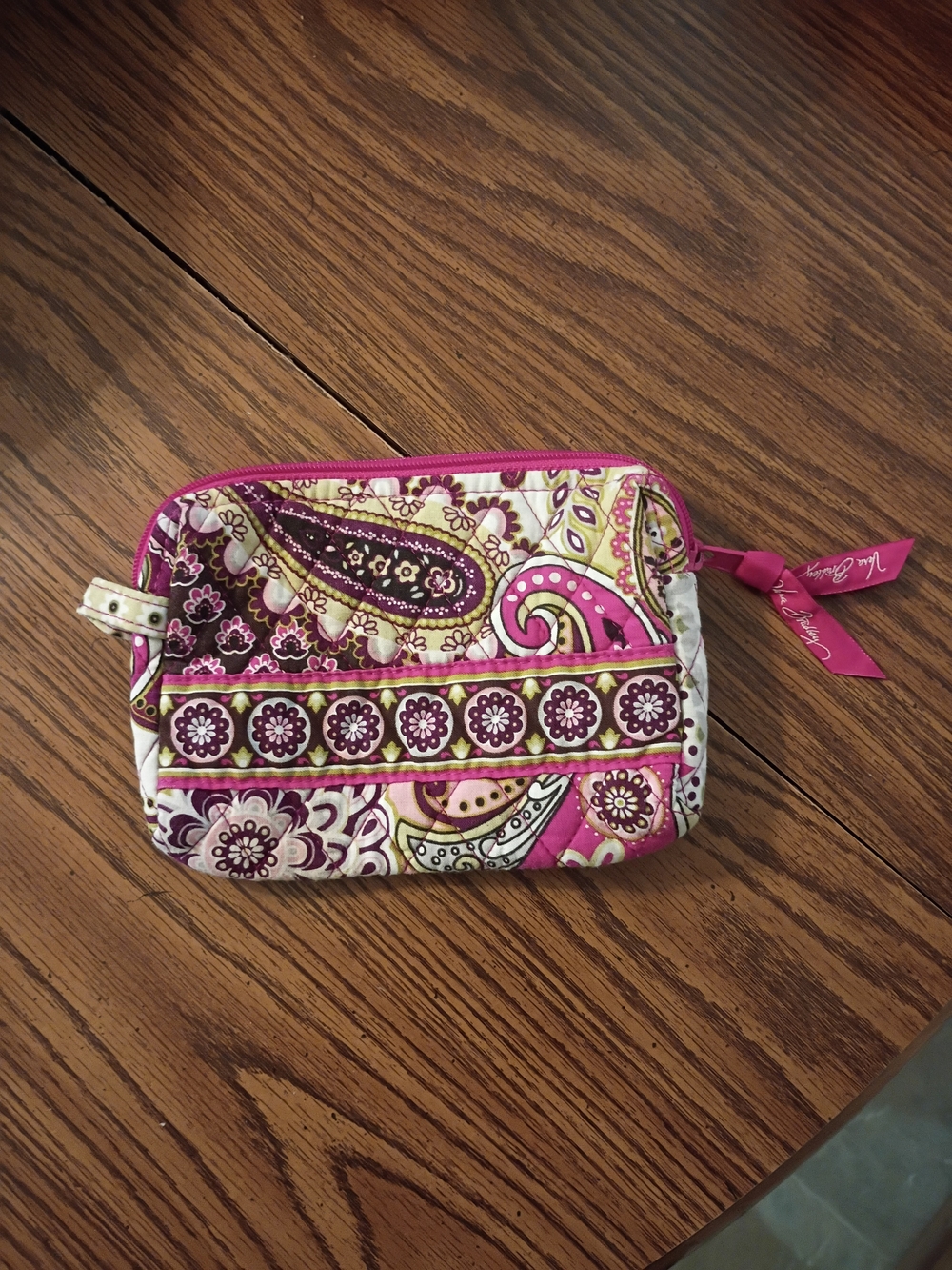 Vera Bradley Pink Paisley Quilted Mini Pouch with Floral Band